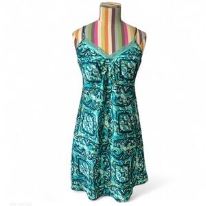 Liz Claiborne Floral Filagree Lace Teal Slip Dress